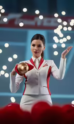 a doll is posed in front of lights