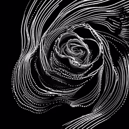 some white dots and a flower that is in a black background