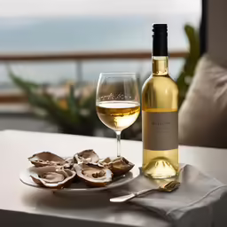 a bottle of white wine sitting on top of a table