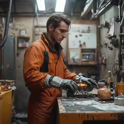 there is a male working with some tools in a garage
