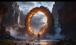 a man standing in a strange environment holding on to his hand