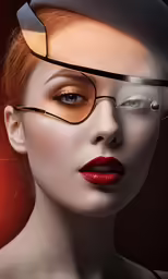 a woman with a hat on her head and eyeliners