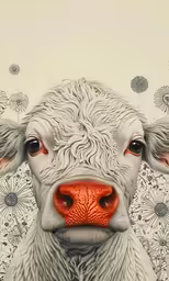 the white cow has red face and blue eyes