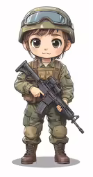 a cartoon girl in an army uniform holding a rifle
