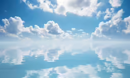 a calm sky reflecting the clouds in the ocean