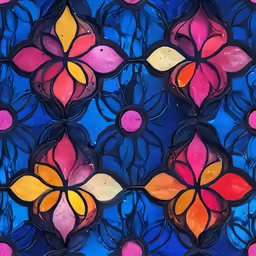 the design of a colorful glass vase on a blue surface