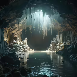 the light at the entrance to a cave in the ocean