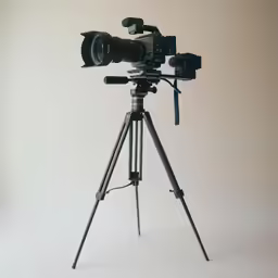 a black camera sitting on a tripod