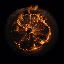 a big orange slice is glowing brightly in the dark