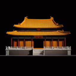 an ornate building with yellow roof over black