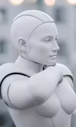the white robot is holding the hands open