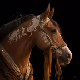 horse with speckled coat and white and gold decoration