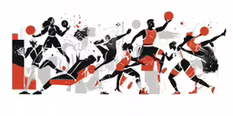 digital illustration of several athletes playing sport