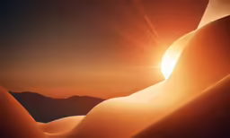 the sun peeks out from behind a sand dune