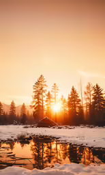 the sun shining in a winter landscape