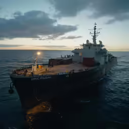 the very large ship is in the water