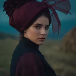 a woman with a hat and a dress