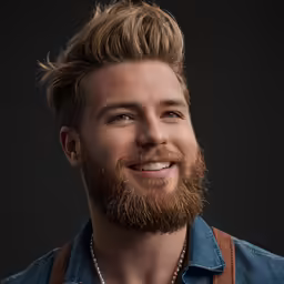 a smiling young man in denim shirt with necklace