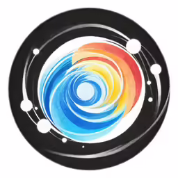a round drawing with a rainbow, black and white background