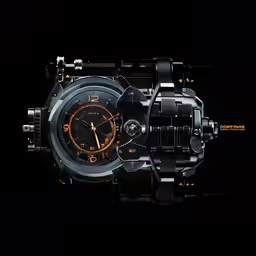 a black watch with glowing orange and yellow numbers