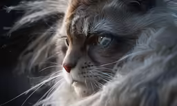 a cat with long hair and a face in white