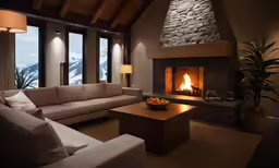 a room with sofas and a fireplace in it