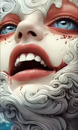 the face and features of a woman with blue eyes