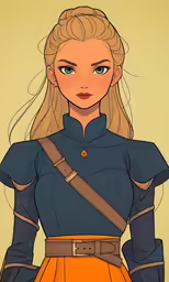 the character is dressed in the form of a female soldier with a sword and helmet on