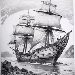 a black and white photo of a sailing boat