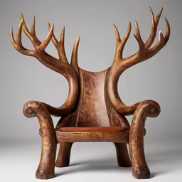 wooden chair carved to look like a tree with multiple branches in the back