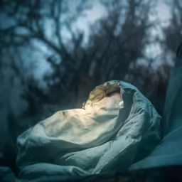 the bed in a house is covered up with a blanket