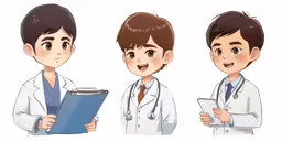 three male doctors standing side by side holding clipboards