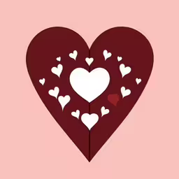 two red heart shapes are on top of each other,paper cut heart with a lot of hearts coming out of it,paper cut out of two hearts arranged with hearts on pink background,hearts and butterflies are cut out of paper,a red heart with some hearts coming out of it