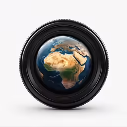 the earth is shown in a lens