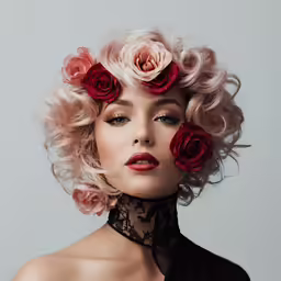 woman with pink flowers in her hair