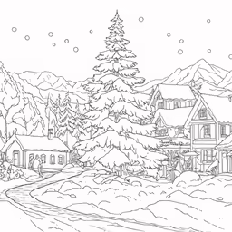 christmas tree in front of snow covered mountains with snow