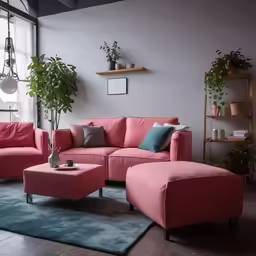 pink sofa and ottoman in modern living room