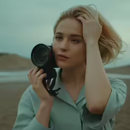 a woman holding a camera in front of her face