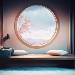 the circular window is above the sleeping area
