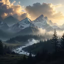 the sun is low in the air on a mountain