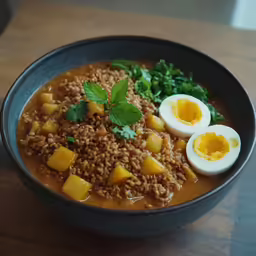an image of a bowl with eggs and rice
