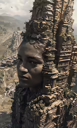 a young man looks out into the distance with his head cut out of trees
