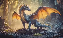 a large dragon in the middle of a forest
