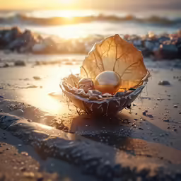 a bowl filled with eggs on top of a sandy beach