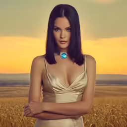 a woman standing in a field with her hands on her hips