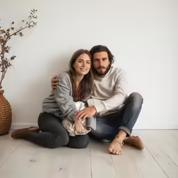 two people sitting on the ground with one person holding a camera