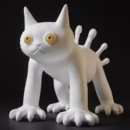 an upclose photograph of a white cat on a black background