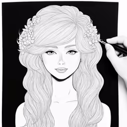 a woman is holding a pen with her face