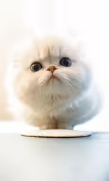 the white kitten has blue eyes and is looking at something