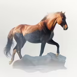 a horse is running on a rock with a blurry background